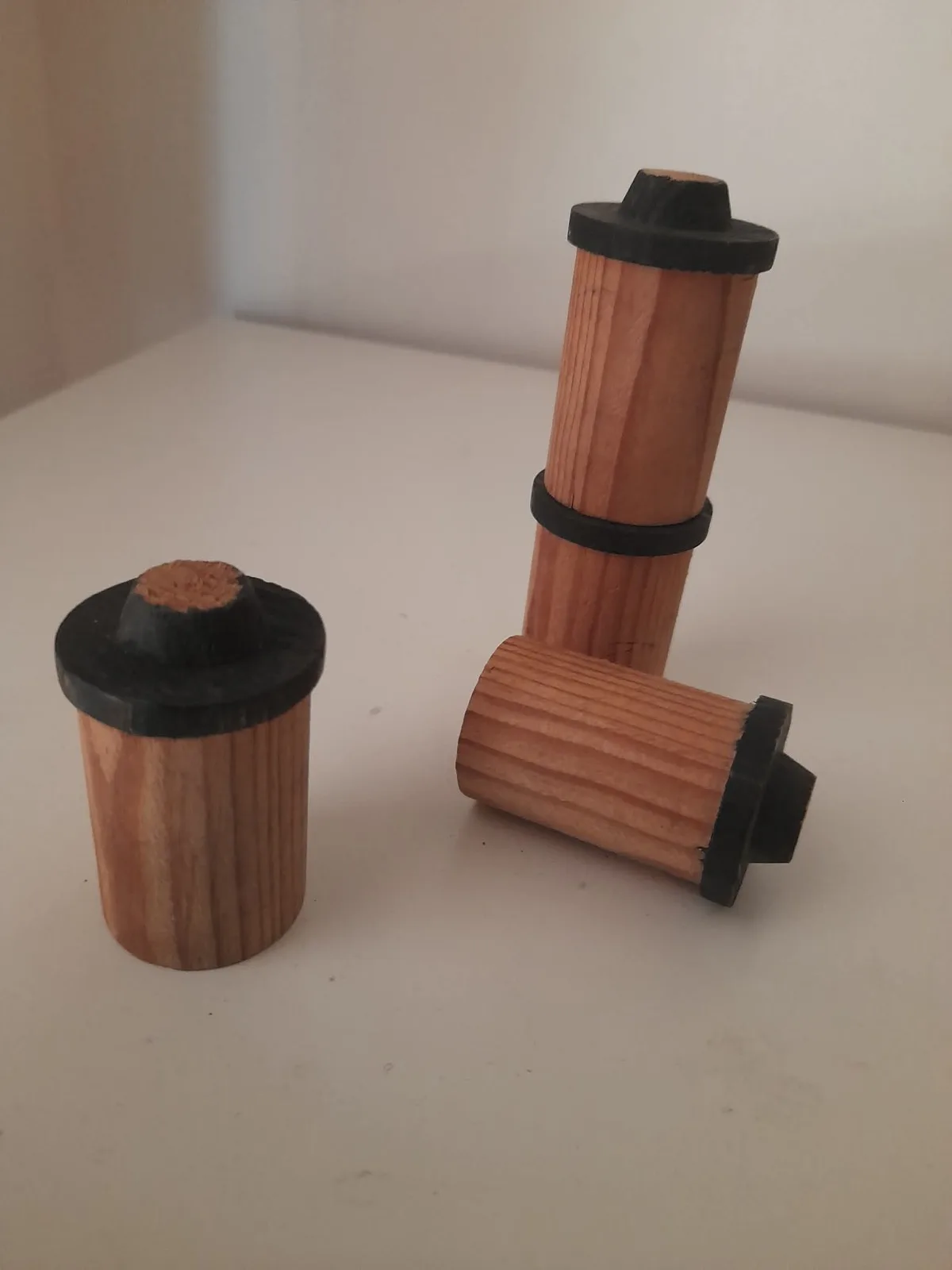 Wooden cylinder competition objects for Lausanne robot competition