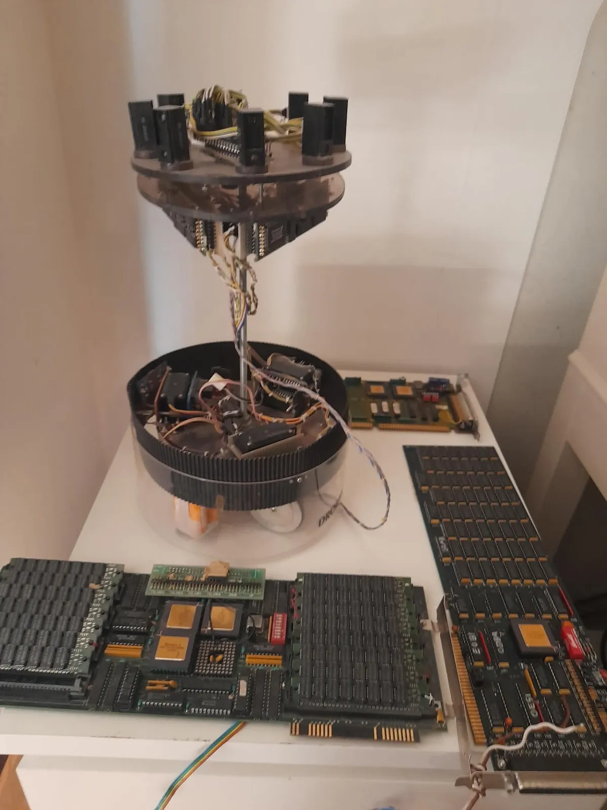 ICU2 mobile robot with Transputer boards laid out on table